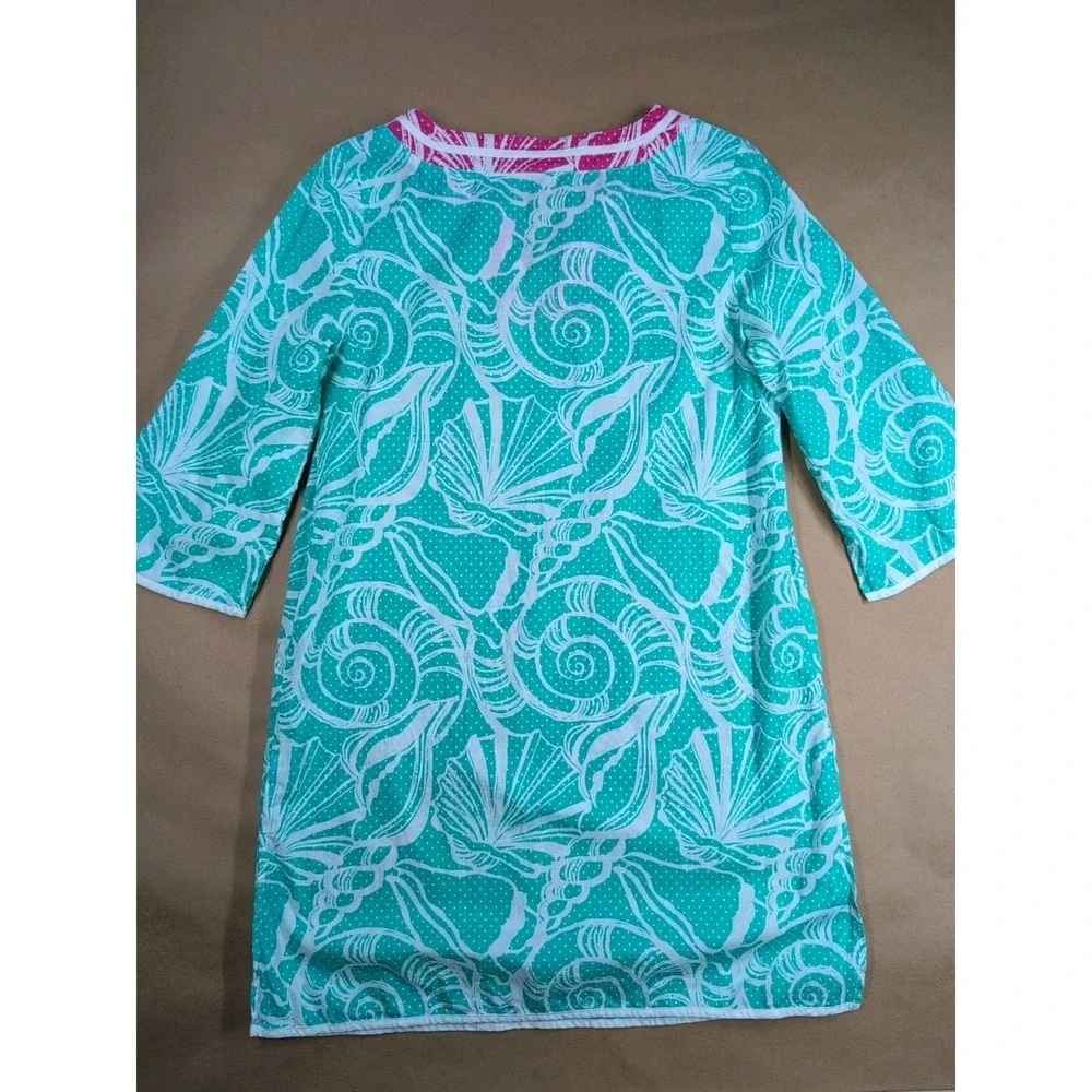 Lilly‎ Pulitzer Women Small Swim Cover Teal Tunic King Conch 3/4 Sleeve Seashell